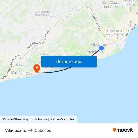 Viladecans to Cubelles map