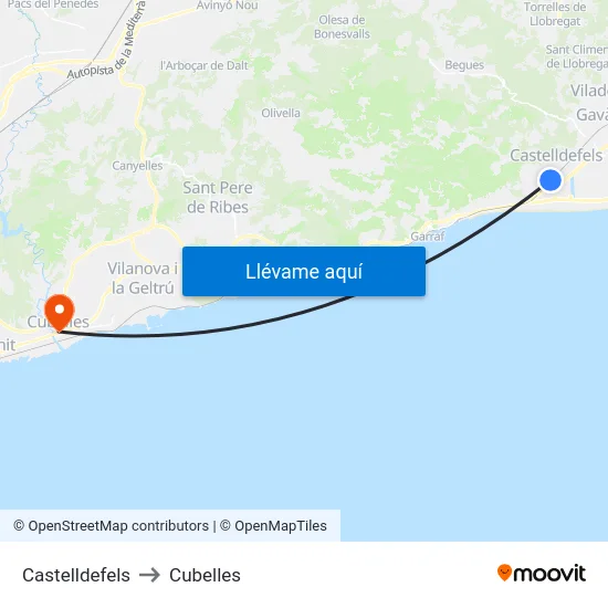 Castelldefels to Cubelles map