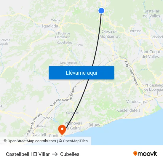 Castellbell I El Villar to Cubelles map