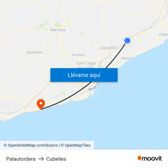 Palautordera to Cubelles map