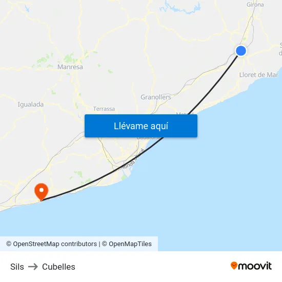 Sils to Cubelles map