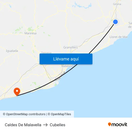 Caldes De Malavella to Cubelles map