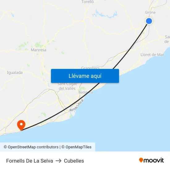 Fornells De La Selva to Cubelles map