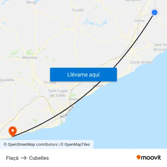 Flaçà to Cubelles map