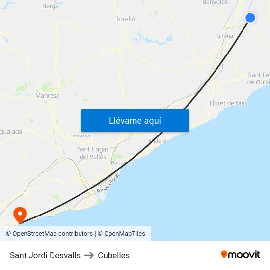 Sant Jordi Desvalls to Cubelles map