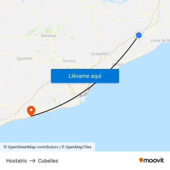 Hostalric to Cubelles map
