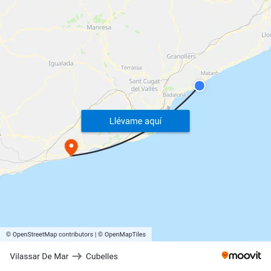 Vilassar De Mar to Cubelles map