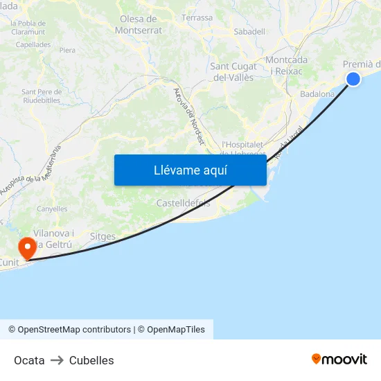 Ocata to Cubelles map