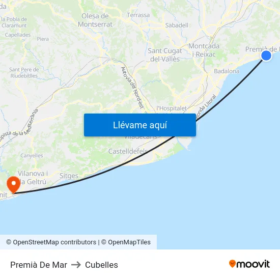 Premià De Mar to Cubelles map
