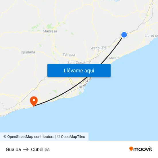 Gualba to Cubelles map