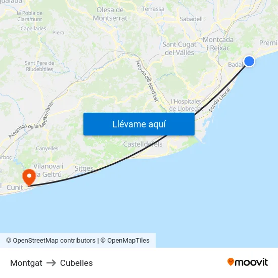 Montgat to Cubelles map