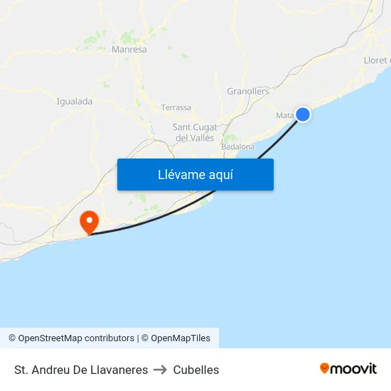 St. Andreu De Llavaneres to Cubelles map