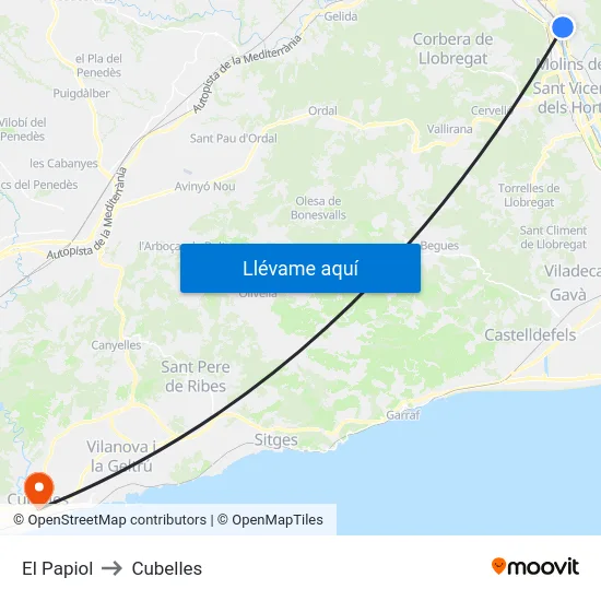 El Papiol to Cubelles map