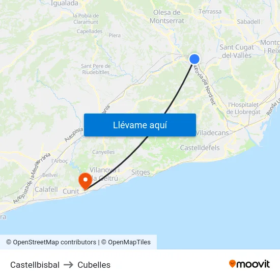 Castellbisbal to Cubelles map