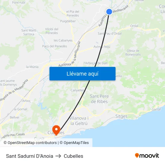 Sant Sadurní D’Anoia to Cubelles map