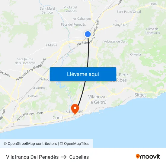 Vilafranca Del Penedès to Cubelles map