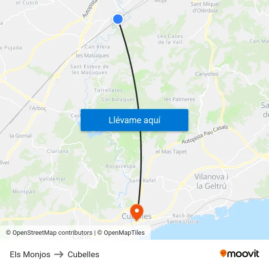 Els Monjos to Cubelles map