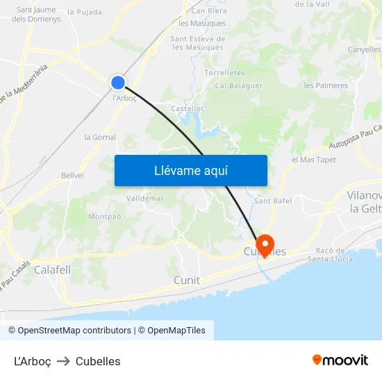 L’Arboç to Cubelles map
