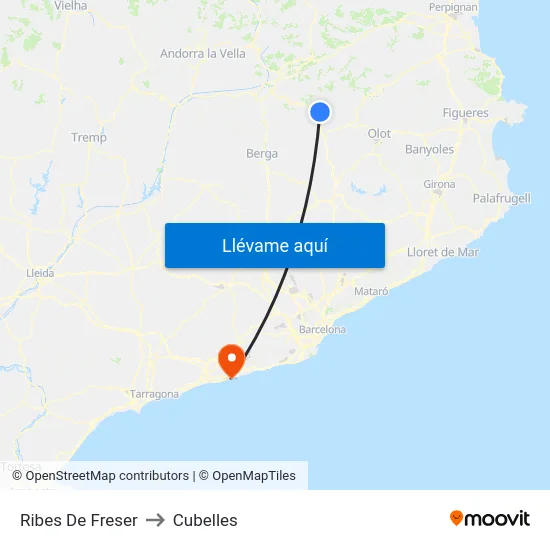 Ribes De Freser to Cubelles map