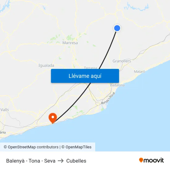 Balenyà - Tona - Seva to Cubelles map