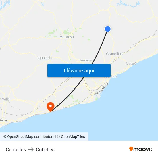 Centelles to Cubelles map