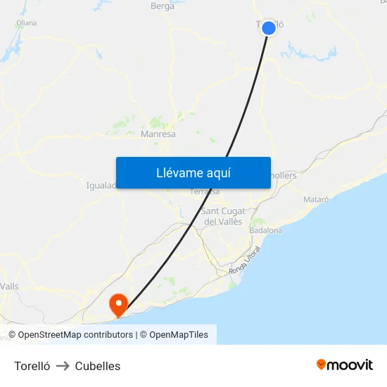 Torelló to Cubelles map