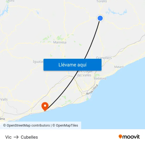 Vic to Cubelles map
