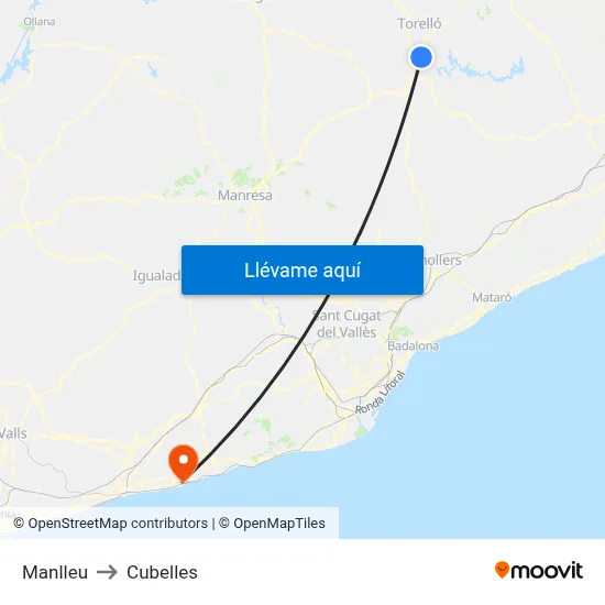 Manlleu to Cubelles map