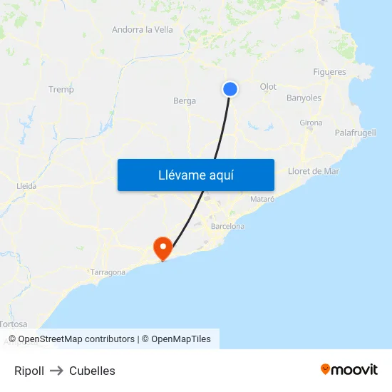 Ripoll to Cubelles map