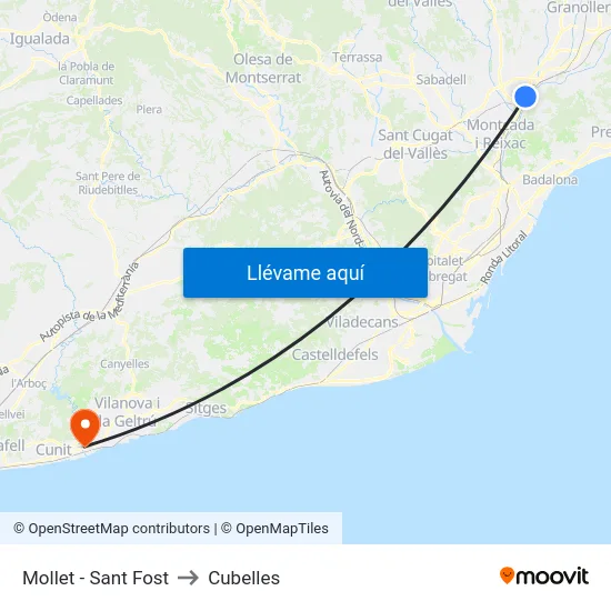 Mollet - Sant Fost to Cubelles map