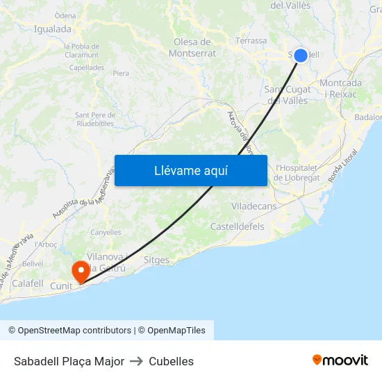 Sabadell Plaça Major to Cubelles map
