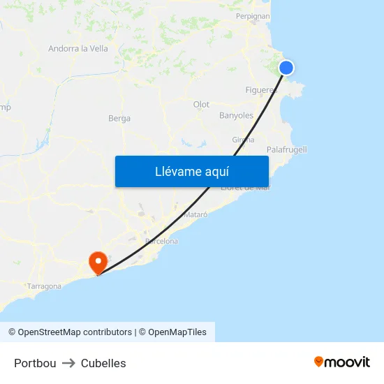 Portbou to Cubelles map