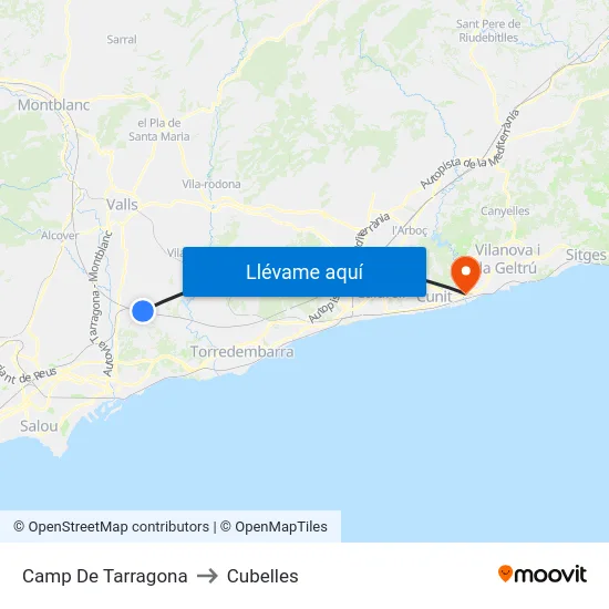 Camp De Tarragona to Cubelles map