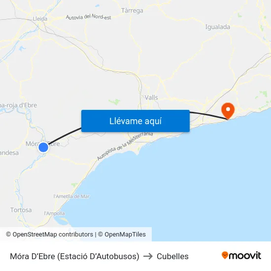 Móra D’Ebre (Estació D’Autobusos) to Cubelles map