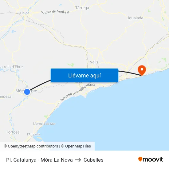 Pl. Catalunya - Móra La Nova to Cubelles map