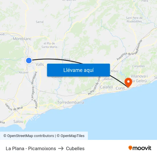 La Plana - Picamoixons to Cubelles map