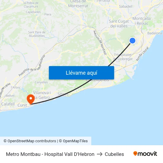Metro Montbau - Hospital Vall D'Hebron to Cubelles map