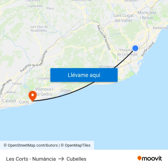 Les Corts - Numància to Cubelles map