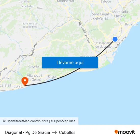 Diagonal - Pg De Gràcia to Cubelles map
