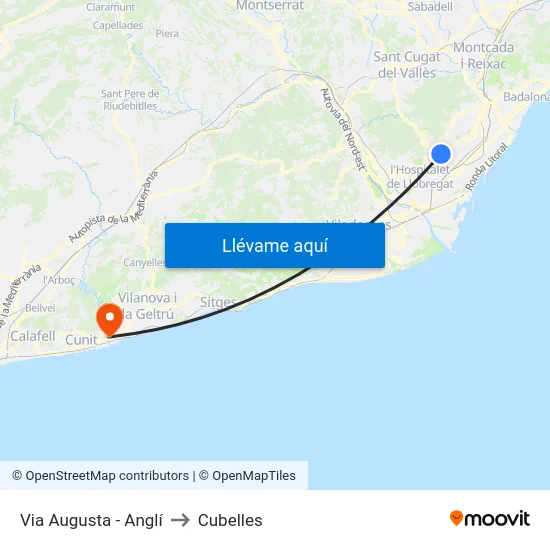 Via Augusta - Anglí to Cubelles map
