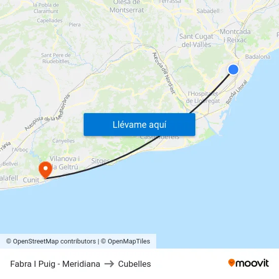 Fabra I Puig - Meridiana to Cubelles map