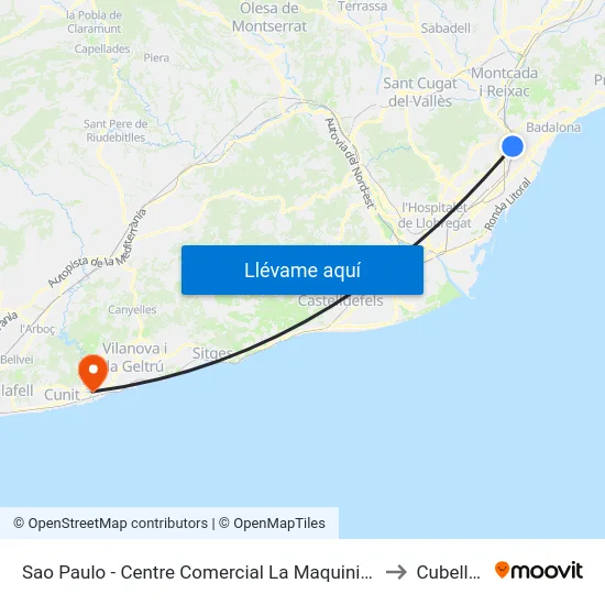 Sao Paulo - Centre Comercial La Maquinista to Cubelles map