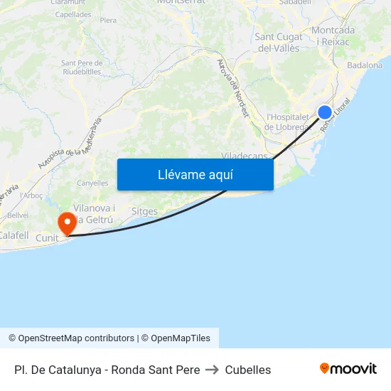 Pl. De Catalunya - Ronda Sant Pere to Cubelles map