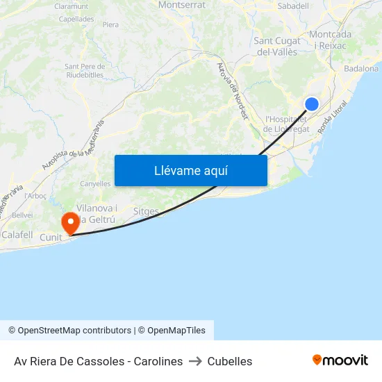 Av Riera De Cassoles - Carolines to Cubelles map