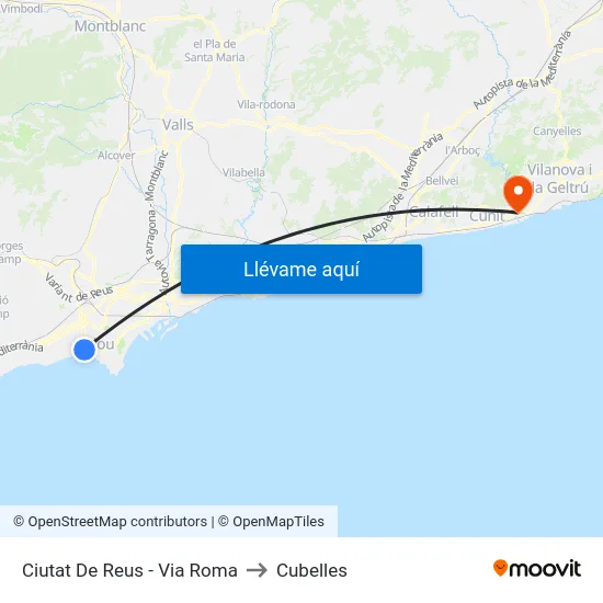 Ciutat De Reus - Via Roma to Cubelles map