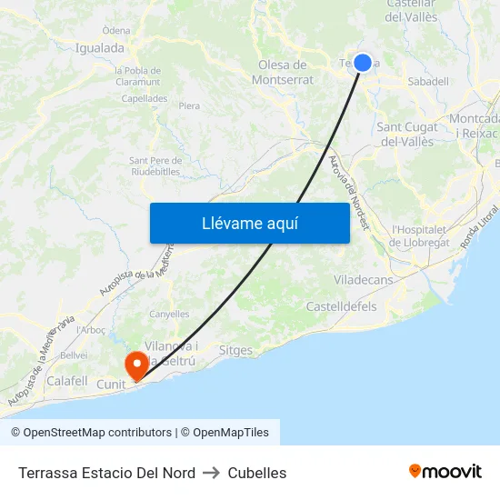 Terrassa Estacio Del Nord to Cubelles map