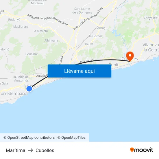 Marítima to Cubelles map