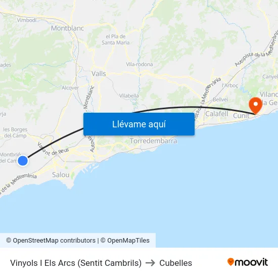 Vinyols I Els Arcs (Sentit Cambrils) to Cubelles map