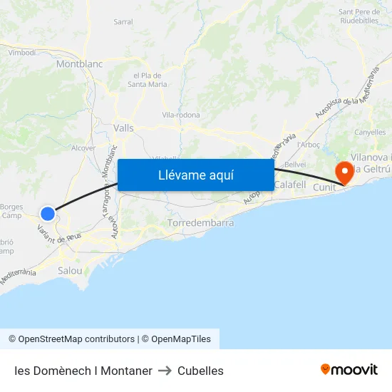 Ies Domènech I Montaner to Cubelles map