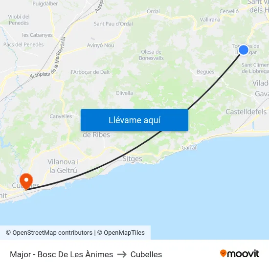 Major - Bosc De Les Ànimes to Cubelles map